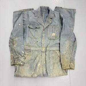 Vintage 60s Pointer Hickory Stripe Paint Splatter Coveralls